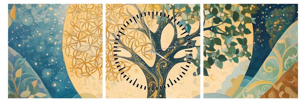 Obraz – Drzewo życia w księżycu (z zegarem) (90x30 cm)