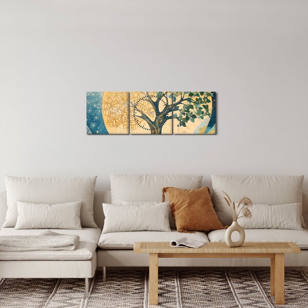 Obraz – Drzewo życia w księżycu (z zegarem) (90x30 cm)