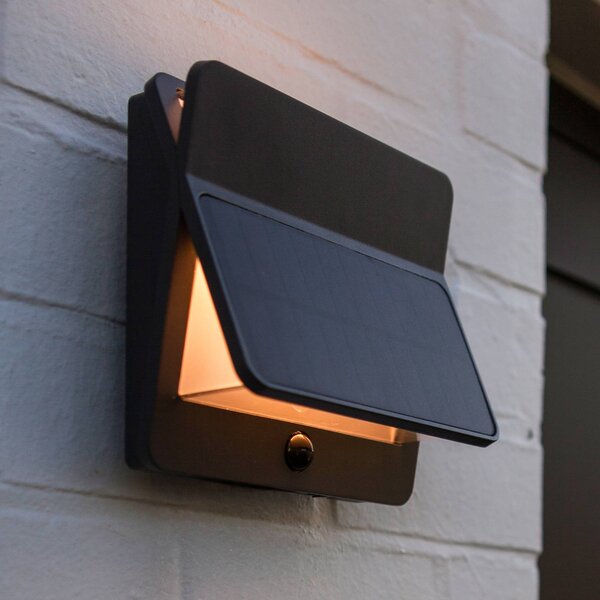 LUTEC Kinkiet zewnętrzny LED z panelem słonecznym ALETA, ciemnoszara, 18 cm, czujnik ALETA, aluminiowy / szary / cynkowy, aluminium, nowoczesny