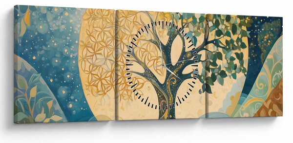 Obraz – Drzewo życia w księżycu (z zegarem) (90x30 cm)