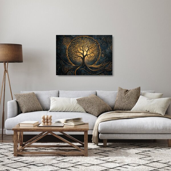 Obraz na szkle – Drzewo ze złotą aurą (70x50 cm)