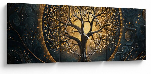 Obraz – Drzewo ze złotą aurą (z zegarem) (90x30 cm)
