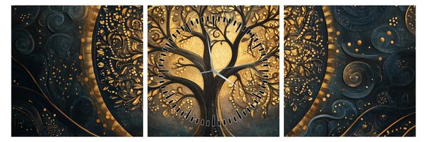 Obraz – Drzewo ze złotą aurą (z zegarem) (90x30 cm)