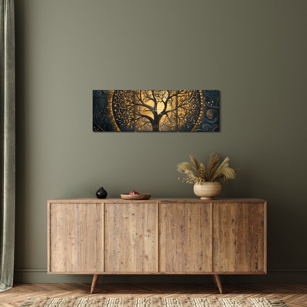 Obraz – Drzewo ze złotą aurą (z zegarem) (90x30 cm)