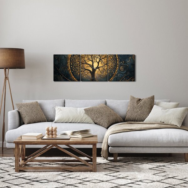 Obraz – Drzewo ze złotą aurą (z zegarem) (90x30 cm)