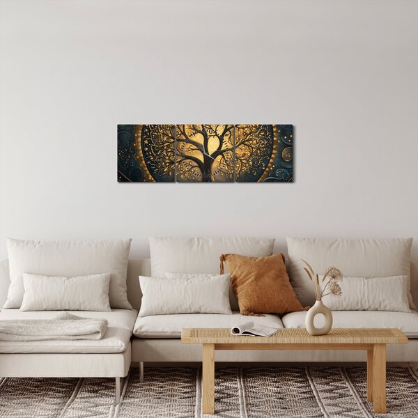 Obraz – Drzewo ze złotą aurą (z zegarem) (90x30 cm)