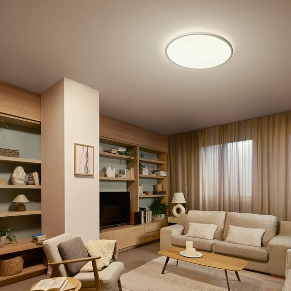 Philips Lampa sufitowa Superslim, możliwość ściemniania, biały / opal, salon / jadalnia, tworzywo sztuczne