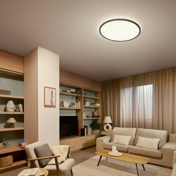 Philips Lampa sufitowa Superslim, możliwość ściemniania, czarny, salon / jadalnia, tworzywo sztuczne