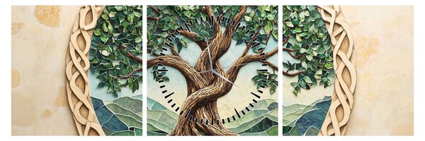 Obraz – Splecione drzewo życia (z zegarem) (90x30 cm)