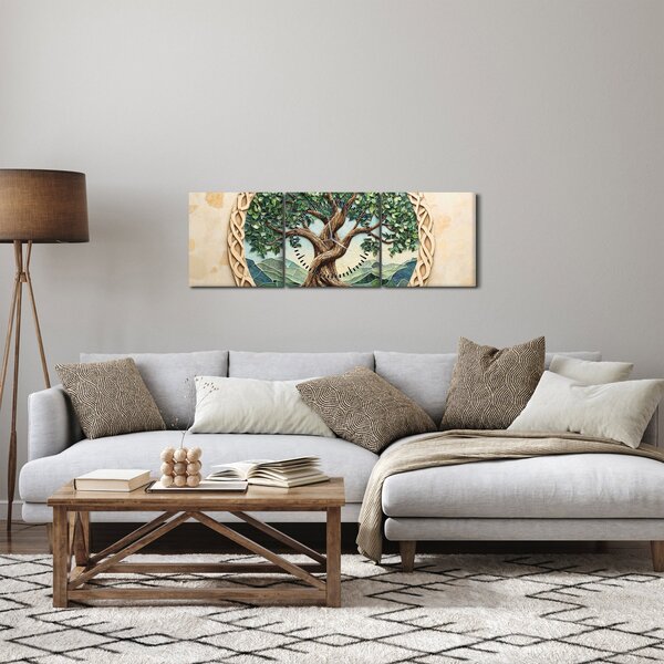 Obraz – Splecione drzewo życia (z zegarem) (90x30 cm)