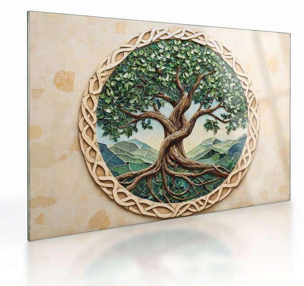 Obraz na szkle – Splecione drzewo życia (70x50 cm)