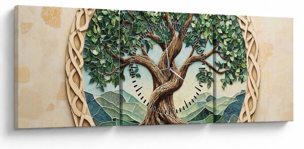 Obraz – Splecione drzewo życia (z zegarem) (90x30 cm)
