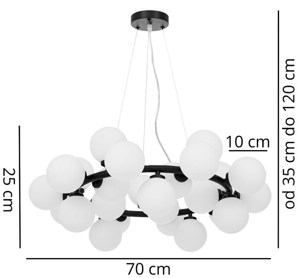 LAMPA WISZĄCA SUFITOWA NOWOCZESNA CZARNA BIAŁE KULE MARSIADA 25