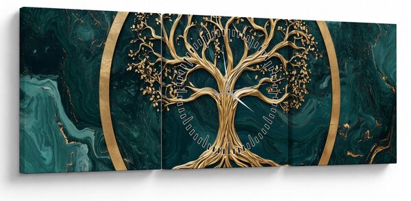 Obraz – Złote drzewo życia w marmurze (z zegarem) (90x30 cm)