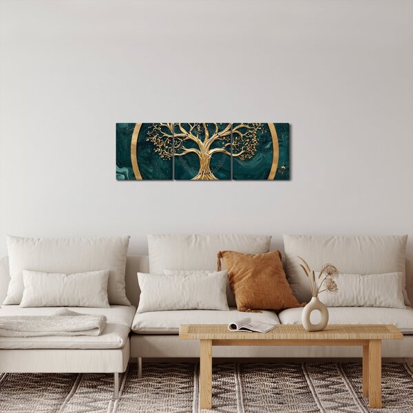 Obraz – Złote drzewo życia w marmurze (z zegarem) (90x30 cm)
