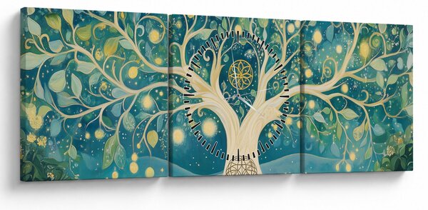 Obraz – Magiczne drzewo ze spiralami (z zegarem) (90x30 cm)
