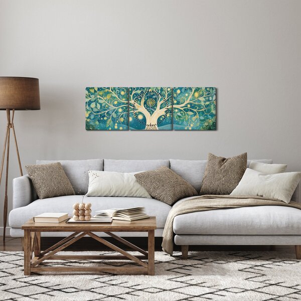Obraz – Magiczne drzewo ze spiralami (z zegarem) (90x30 cm)
