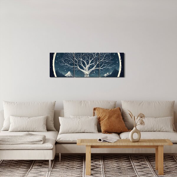 Obraz – Magiczne drzewo z jeleniem II. (z zegarem) (90x30 cm)