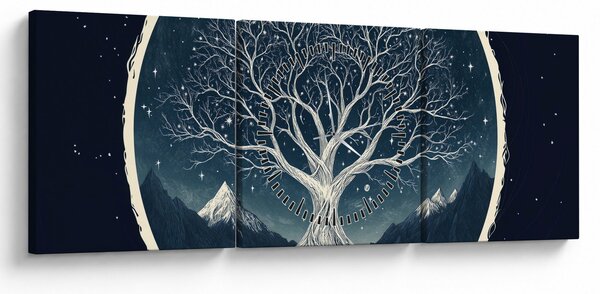 Obraz – Magiczne drzewo z jeleniem II. (z zegarem) (90x30 cm)