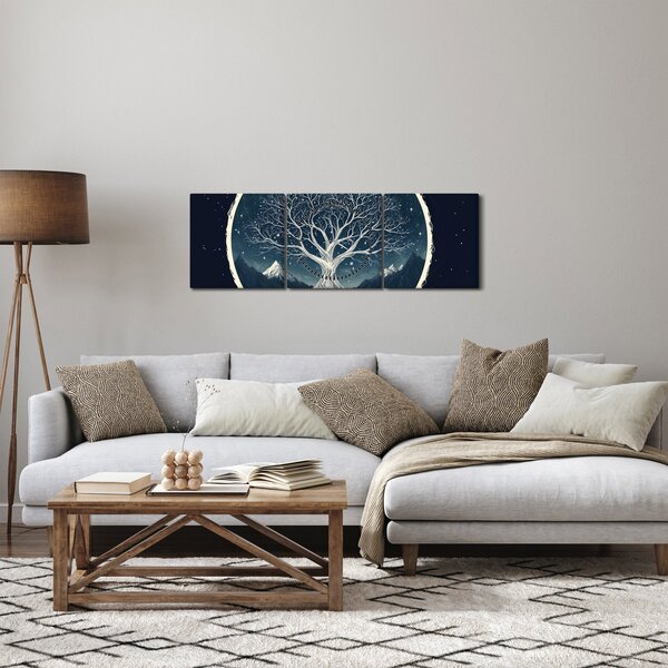 Obraz – Magiczne drzewo z jeleniem II. (z zegarem) (90x30 cm)