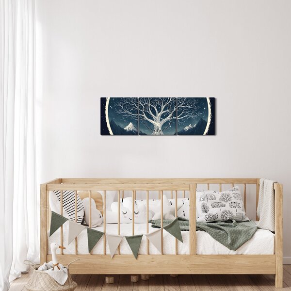 Obraz – Magiczne drzewo z jeleniem II. (z zegarem) (90x30 cm)