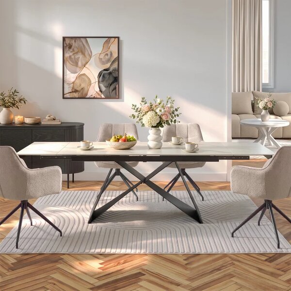 Stół Rozkładany Prostokątny VICTOR 160-240 cm Ceramiczny Biały Marmur/Czarny do Jadalni Loft