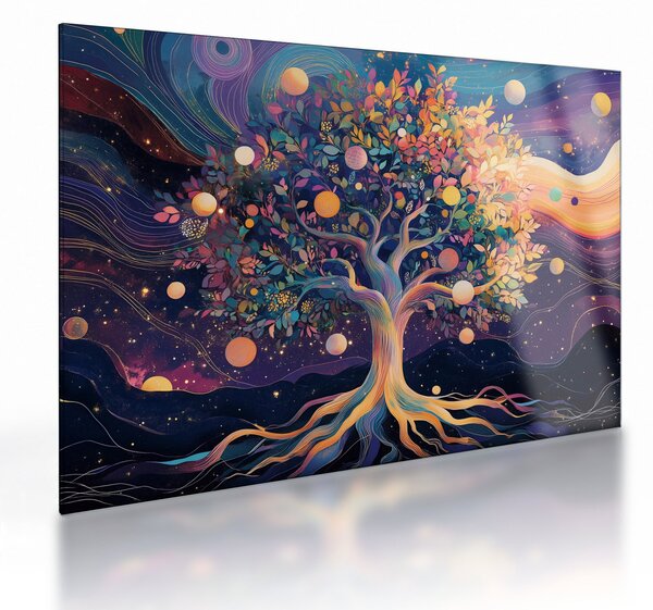 Obraz na szkle – Fioletowe drzewo pełne energii (70x50 cm)
