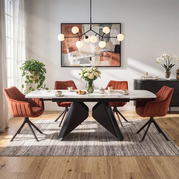 Stół Rozkładany Prostokątny VERONA 160-240 cm Ceramiczny Biały Marmur/Czarny Loft