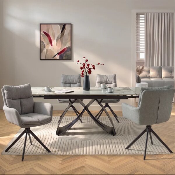 Stół Rozkładany Prostokątny LUIGI 160-240 cm Ceramiczny Biały Marmur/Czarny do Jadalni Loft