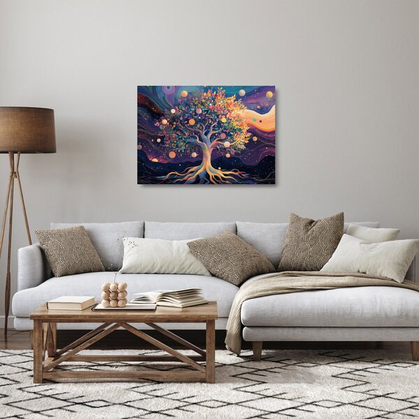 Obraz na szkle – Fioletowe drzewo pełne energii (70x50 cm)
