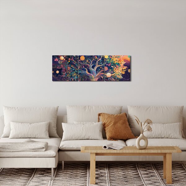 Obraz – Fioletowe drzewo pełne energii (z zegarem) (90x30 cm)