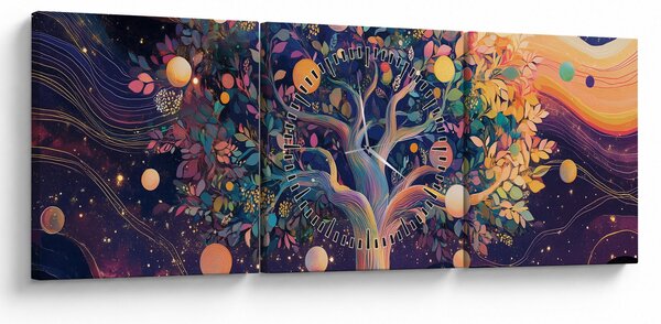 Obraz – Fioletowe drzewo pełne energii (z zegarem) (90x30 cm)