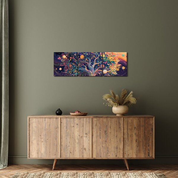 Obraz – Fioletowe drzewo pełne energii (z zegarem) (90x30 cm)