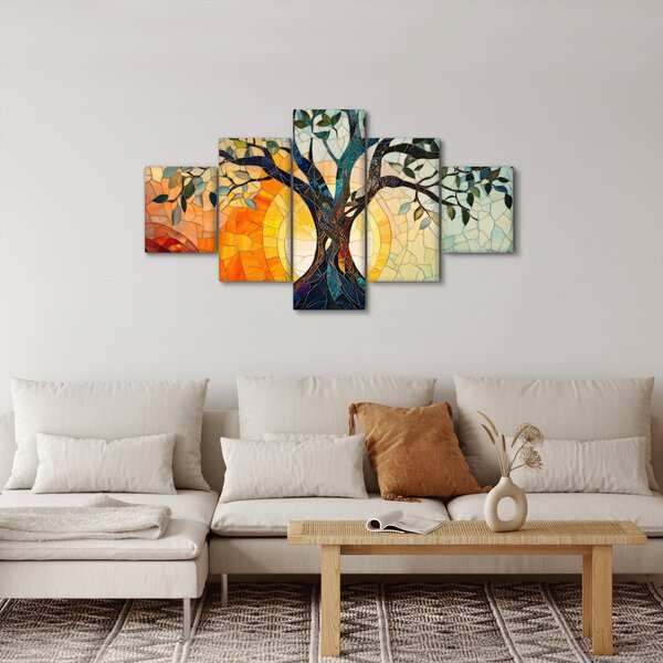Obraz – Mozaika – słońce i drzewo I. (125x70 cm)