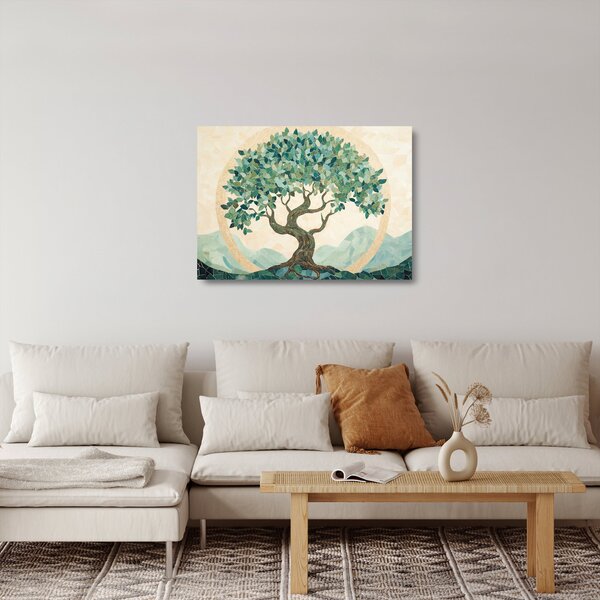 Obraz na szkle – Elegancka mozaika z drzewem (70x50 cm)