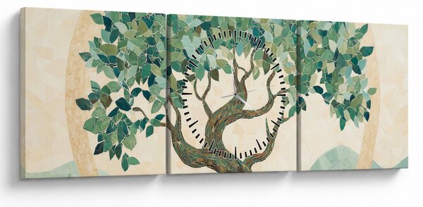 Obraz – Elegancka mozaika z drzewem (z zegarem) (90x30 cm)