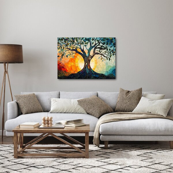 Obraz – Mozaika – słońce i drzewo I. (70x50 cm)