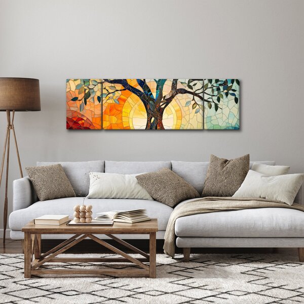Obraz – Mozaika – słońce i drzewo I. (170x50 cm)