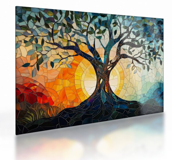 Obraz na szkle – Mozaika – słońce i drzewo I. (70x50 cm)