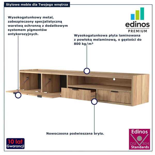 Długa wisząca szafka RTV 200 cm hikora naturalna A1-D68