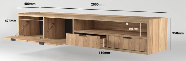 Długa wisząca szafka RTV 200 cm hikora naturalna A1-D68