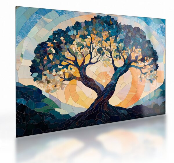 Obraz na szkle – Mozaika – słońce i drzewo II. (70x50 cm)
