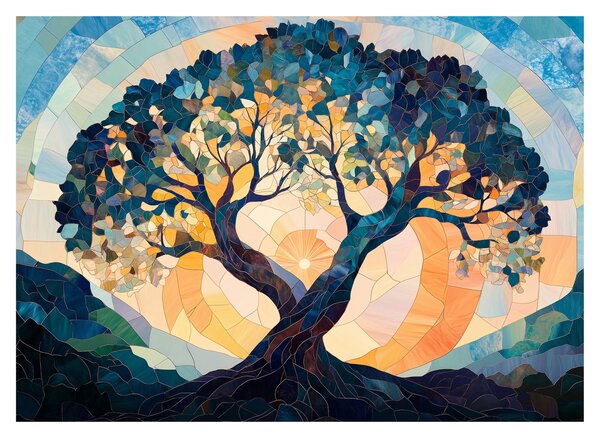 Obraz na szkle – Mozaika – słońce i drzewo II. (70x50 cm)