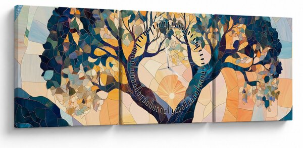 Obraz – Mozaika – słońce i drzewo II. (z zegarem) (90x30 cm)