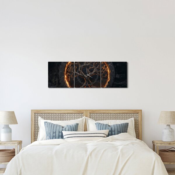 Obraz – Drzewo życia w lawie I. (z zegarem) (90x30 cm)