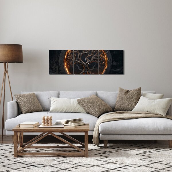 Obraz – Drzewo życia w lawie I. (z zegarem) (90x30 cm)
