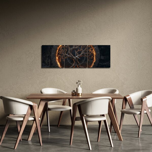 Obraz – Drzewo życia w lawie I. (z zegarem) (90x30 cm)