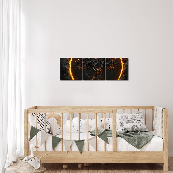 Obraz – Drzewo życia w lawie II. (z zegarem) (90x30 cm)