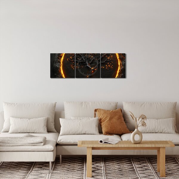 Obraz – Drzewo życia w lawie II. (z zegarem) (90x30 cm)