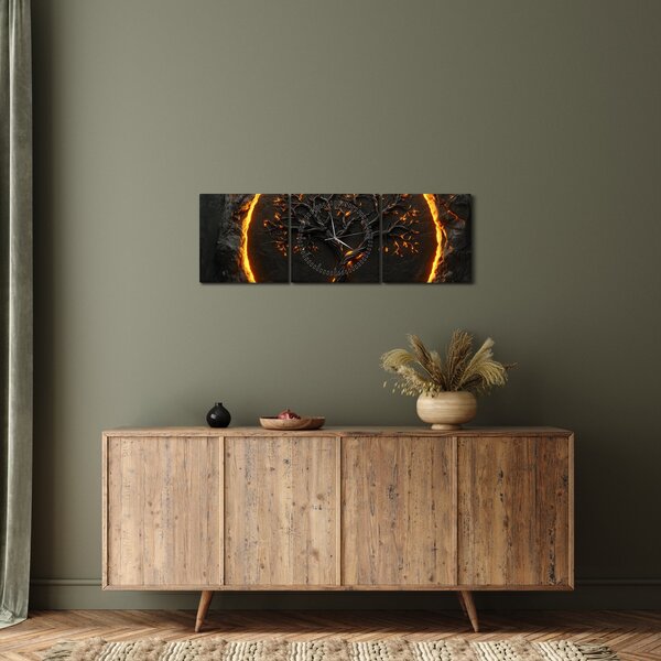 Obraz – Drzewo życia w lawie II. (z zegarem) (90x30 cm)